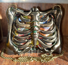 Load image into Gallery viewer, Antique Emerald Bone Red Ribcage Bag