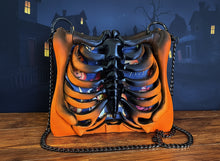 Load image into Gallery viewer, Neon Orange & Black Ribcage Bag – Vintage Halloween Liner