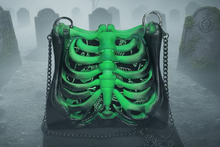 Load image into Gallery viewer, Neon Green Bag of Bones Ribcage Bag - Hand Painted- One of a Kind