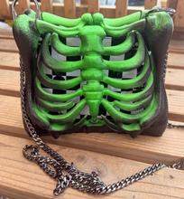 Load image into Gallery viewer, Neon Green Bag of Bones Ribcage Bag - Hand Painted- One of a Kind