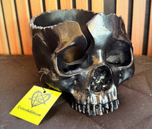 Load image into Gallery viewer, Metallic Blue Black Skull Yarn Bowl