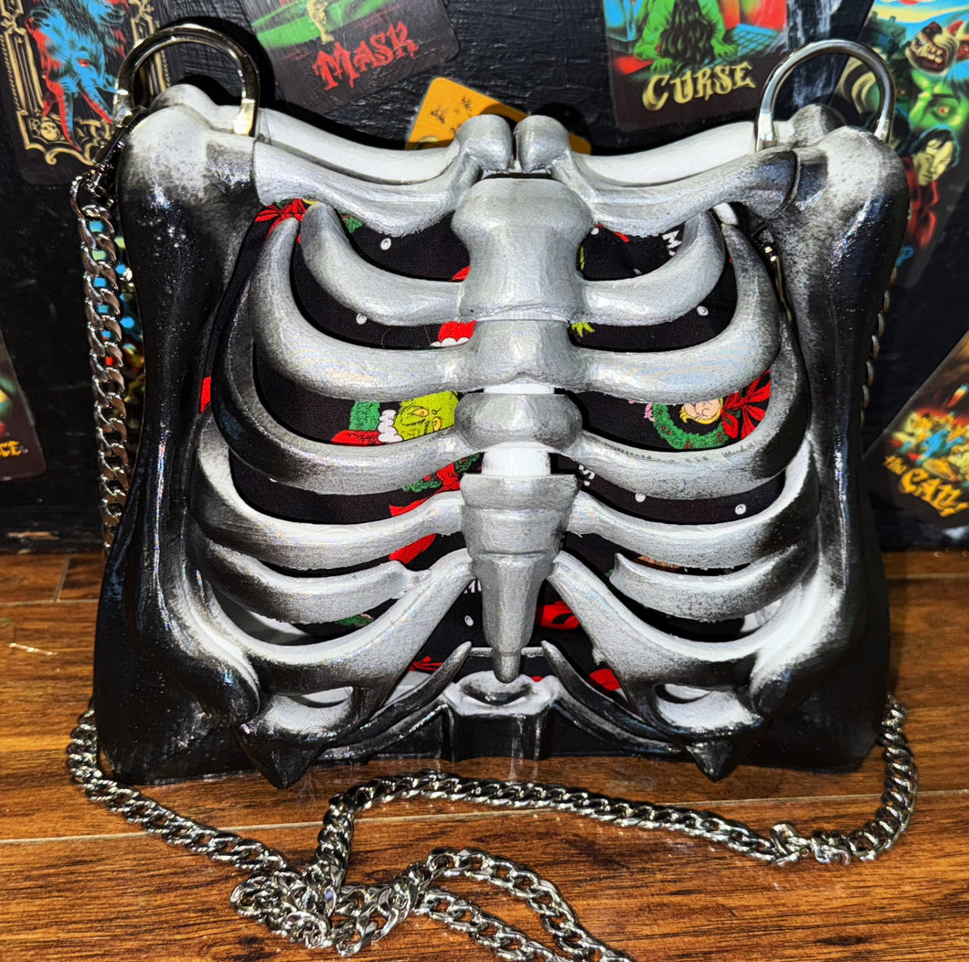 🖤 Grinchmas Ribcage Bag – Changeable Lining for Year-Round Use 🎄💀