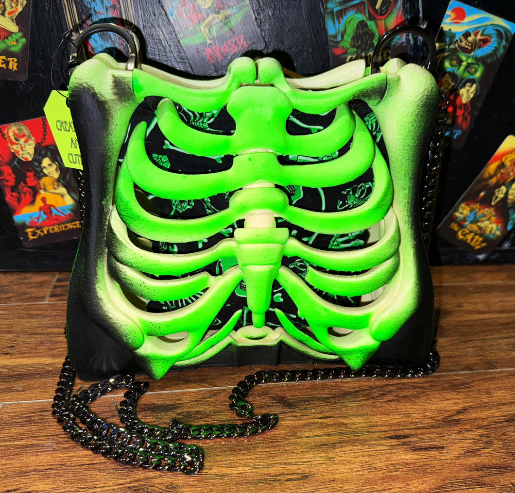 PRE-ORDER: Ribcage Bag - Neon GreenBlack, and Off White w/Bones Lining