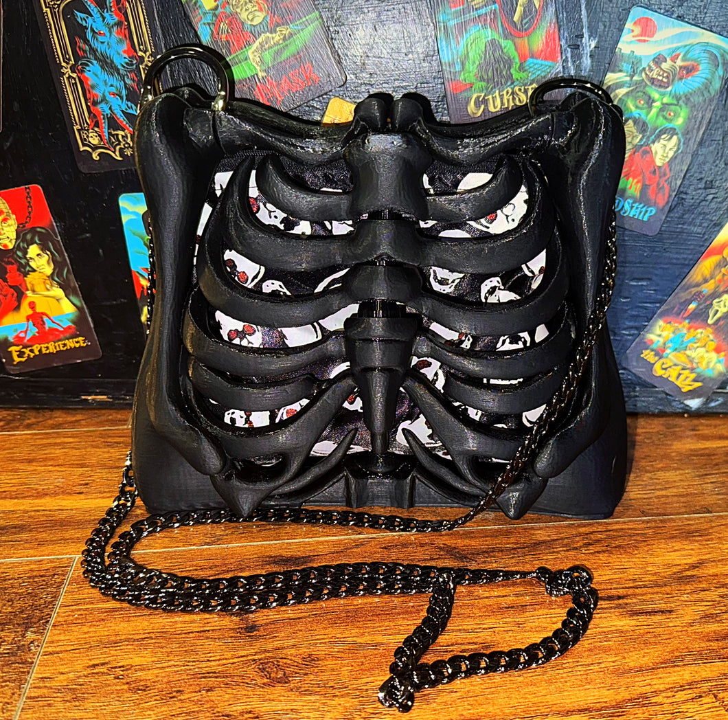 Ribcage Bag - Hand Painted- One of a Kind Back to Black