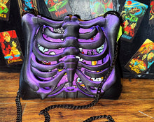 Load image into Gallery viewer, Ribcage Bag - Hand Painted- One of a Kind Purple Goth
