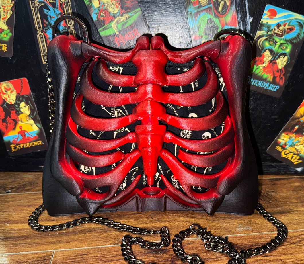 Ribcage Bag - Hand Painted- One of a Kind Red Bag of Bones
