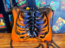 Load image into Gallery viewer, Neon Orange &amp; Black Ribcage Bag – Vintage Halloween Liner
