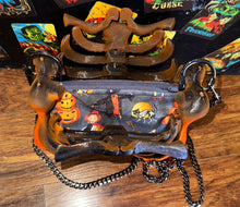 Load image into Gallery viewer, Neon Orange &amp; Black Ribcage Bag – Vintage Halloween Liner
