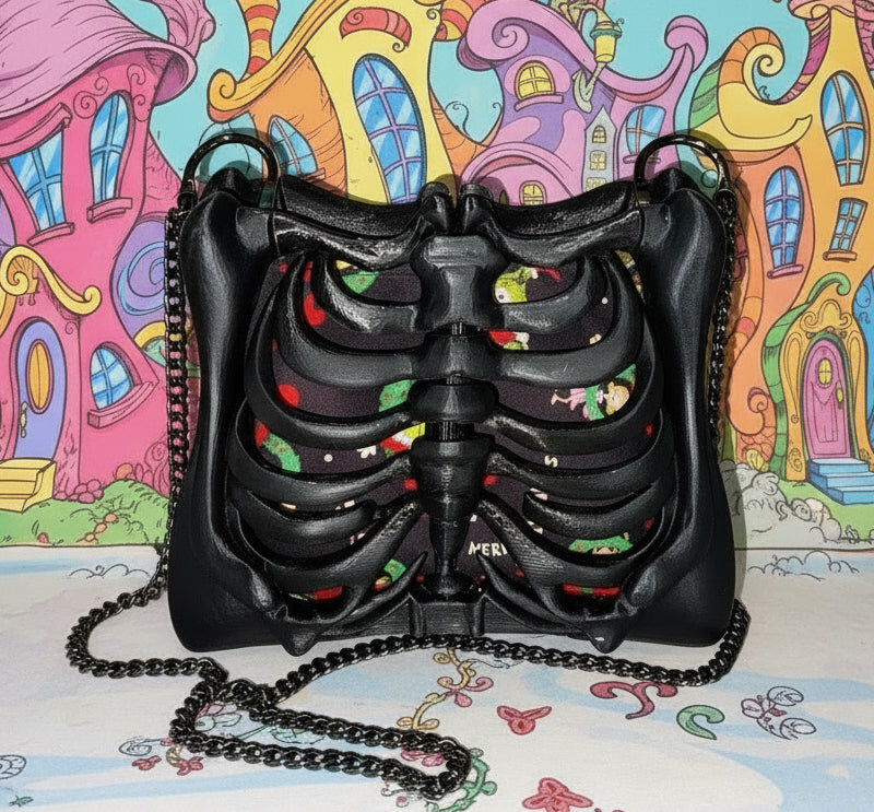 How the Grinch Became Spooky Ribcage Bag - Hand Painted- One of a Kind