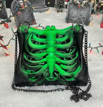 Load image into Gallery viewer, Neon Green Bag of Bones Ribcage Bag - Hand Painted- One of a Kind
