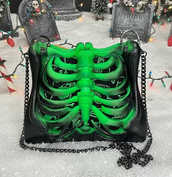 Neon Green Bag of Bones Ribcage Bag - Hand Painted- One of a Kind