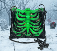 Load image into Gallery viewer, Neon Green Bag of Bones Ribcage Bag - Hand Painted- One of a Kind
