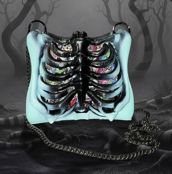 Tim Burton Inspired Ribcage Bag - Hand Painted- One of a Kind