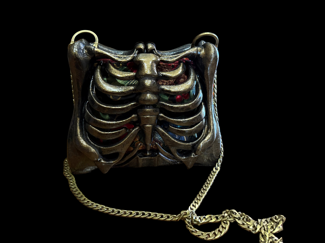 Antique Bone Red Ribcage Bag