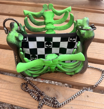 Load image into Gallery viewer, Neon Green Bag of Bones Ribcage Bag - Hand Painted- One of a Kind
