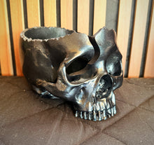 Load image into Gallery viewer, Metallic Blue Black Skull Yarn Bowl
